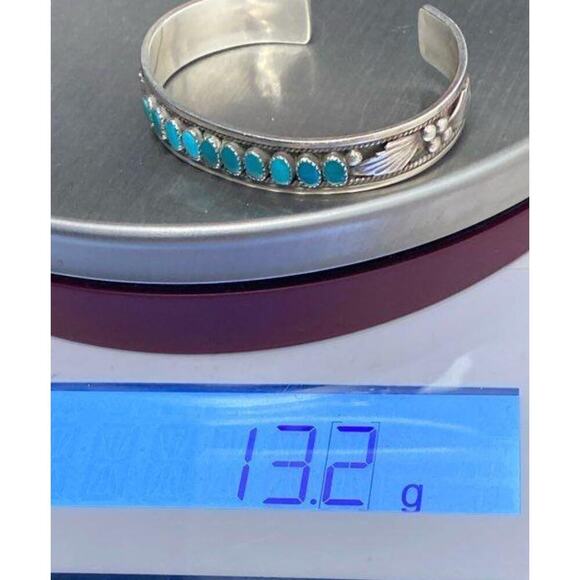 Dave & Celia Nieto Zuni Vintage Stlg Silver‎ Turquoise Cuff - Picture 4 of 7